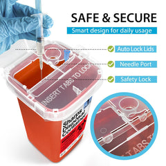 Shop Square sharps container compact size illustrates easy storage and travel.