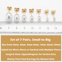 Showself Pearl small gold stud earrings 4mm ideal for all-day comfort, nickel-free.