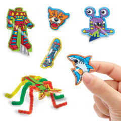 Shrinky Dinks colored pencils provide vibrant color for bold designs.