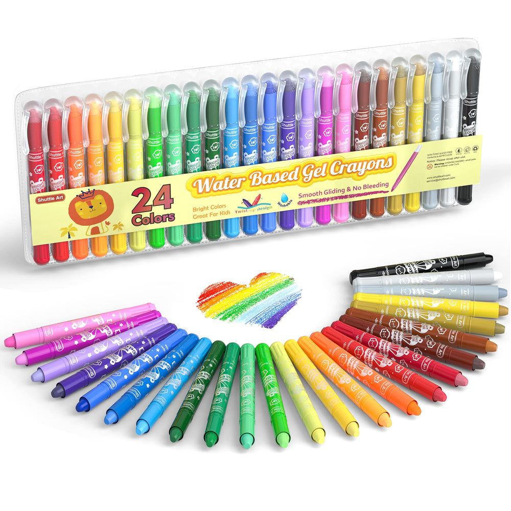 Shuttle Art 24-color gel crayons set offers vibrant hues for kids' art and easy handling