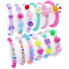 SIELEVIN flower-design beads bracelet set for kids, ideal for dress-up and gifts