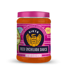 Siete Enchilada Red bottle showing avocado oil base and bright color for flavorful meals