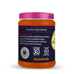 Siete Enchilada Red ingredients panel featuring avocado oil and vinegar