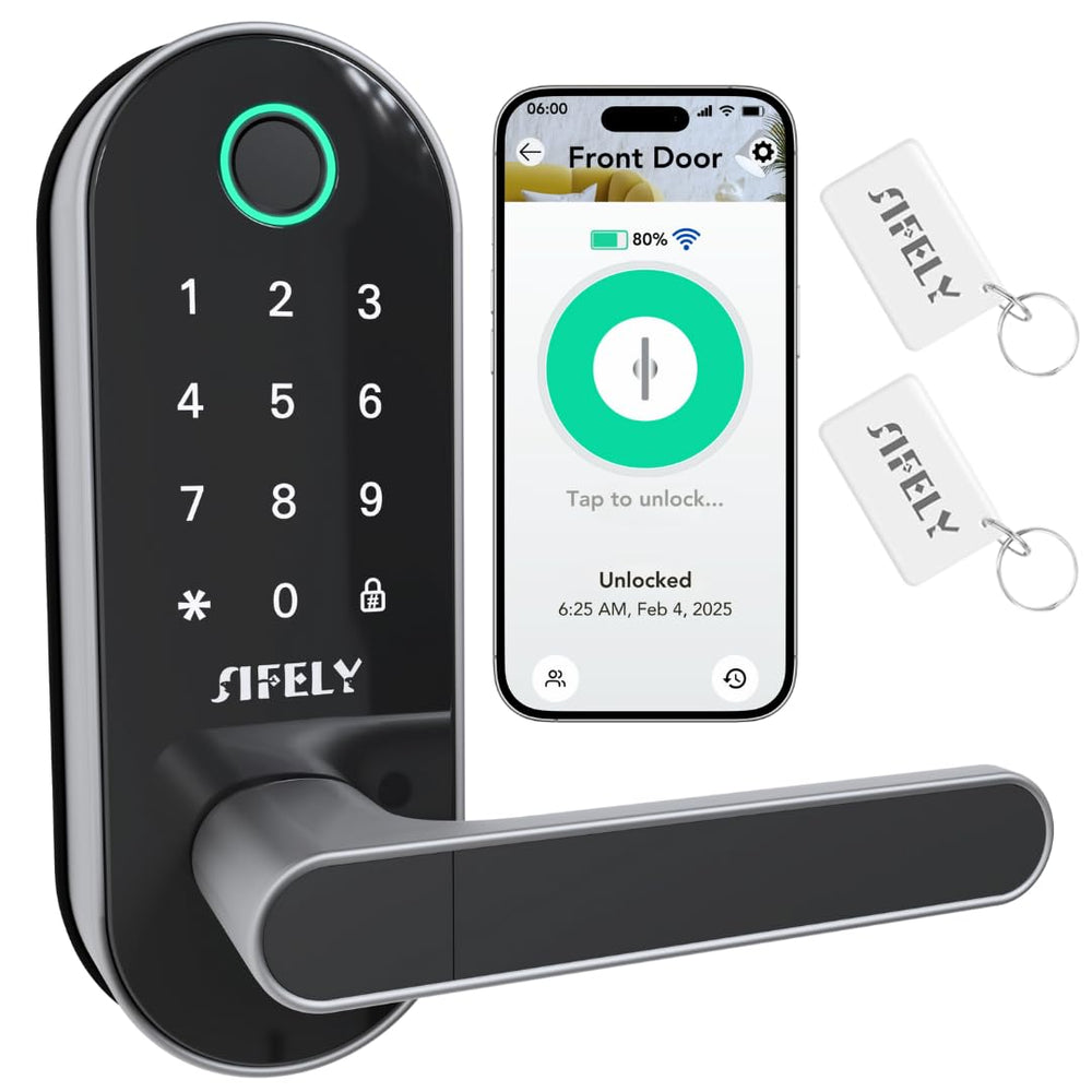 Sifely built-in wifi fingerprint door lock with handle for remote access.