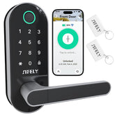 Sifely built-in wifi fingerprint door lock with handle for remote access.