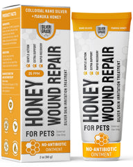 Silver Grade dog wound care gel tube shown for quick skin relief on pets.
