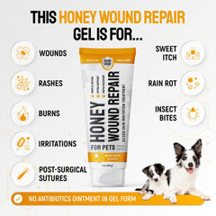 Silver Grade wound care application on a dog demonstrates easy use.