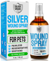 SILVER GRADE wound spray bottle 4oz for quick topical care on pets' skin.