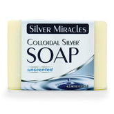 Silver Miracles colloidal silver soap bar with natural color variations for gentle cleansing.