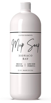 SIMPLE ELEMENTS Monaco Bay Mop Soap bottle pour shows easy, long-lasting fragrance while cleaning floors.