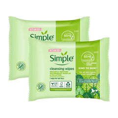 Simple Kind To Skin 25 cleansing wipes pack closeup, gentle formula for daily makeup removal.