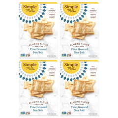 Simple Mills almond flour crackers sea salt in four-pack box, gluten-free snack option