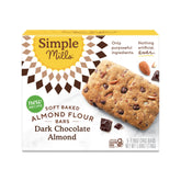 Simple Mills Soft Baked Dark Chocolate Almond Flour Bars pack shot for on-the-go gluten-free snacking.
