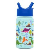 Simple Modern Kids Summit bottle with straw lid for blue-dino design keeps drinks cold for hours.