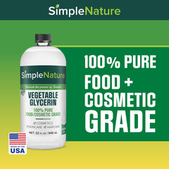 SimpleNature Vegetable Glycerin label confirms USA-made, palm-oil-free formula for cosmetics.