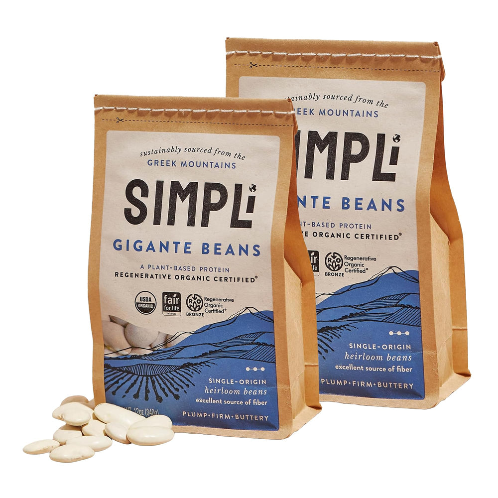 SIMPLi Gigante beans pack front showing regenerative organic branding and buttery color.