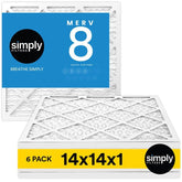 Simply 14x14x1 MERV 8 six pack front view shows universal compatibility for most HVAC systems.