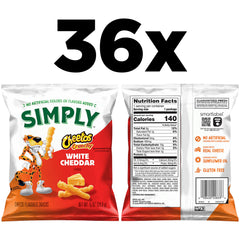 Simply Cheetos Crunchy White Cheddar closeup highlighting bold cheese flavor.