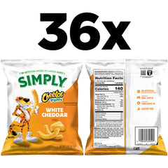 Bundle view of Simply Cheetos White Cheddar puffs showing 36-pack