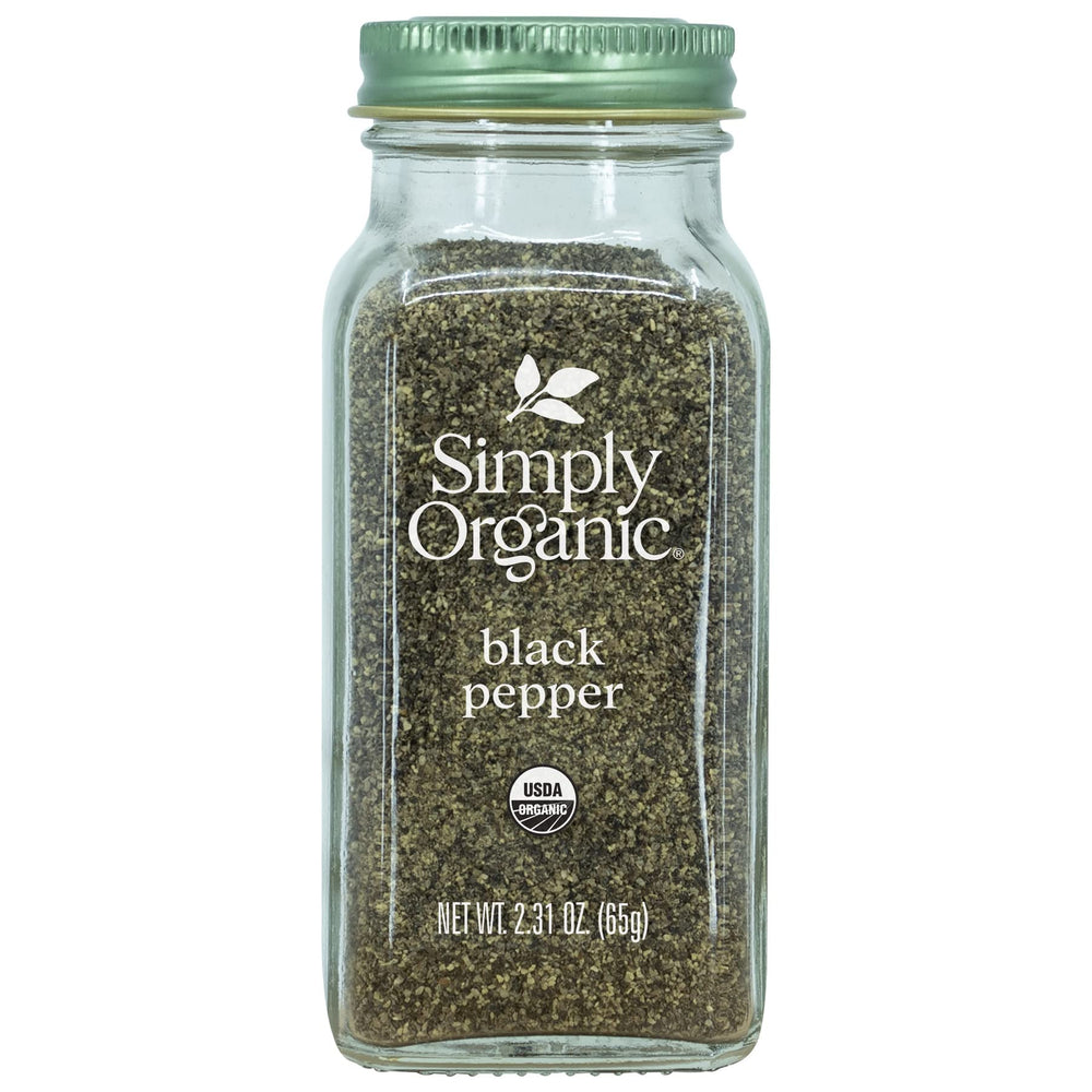 Simply Organic Black Pepper medium grind in packshot for everyday seasoning.