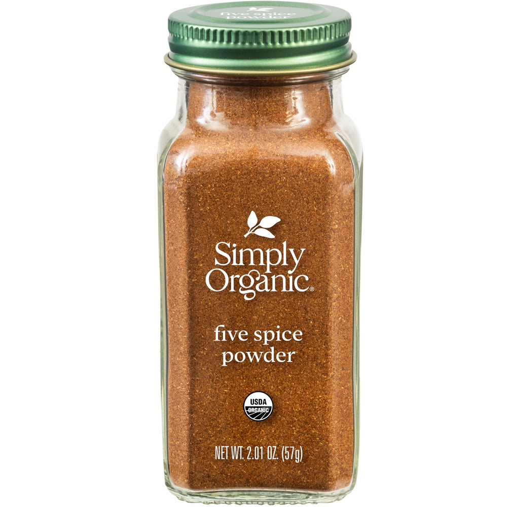 Simply Organic Five Spice Powder jar front for versatile meats and stir-fry.