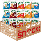 Simply Snacks variety pack box with 36 bags offering convenient snacking options