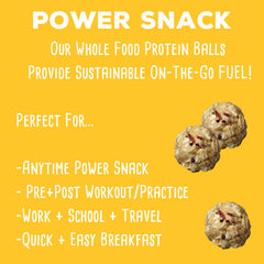 SimplyFUEL Protein Balls packed in a backpack for busy days on the go.