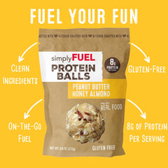 SimplyFUEL Protein Balls on a breakfast plate with oats for a wholesome morning option.