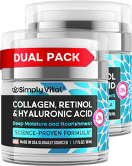 SimplyVital Anti-Aging Moisturizer with retinol jar showing smoother skin texture