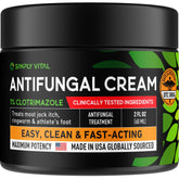 SimplyVital Clotrimazole cream tube close-up for fast antifungal protection.