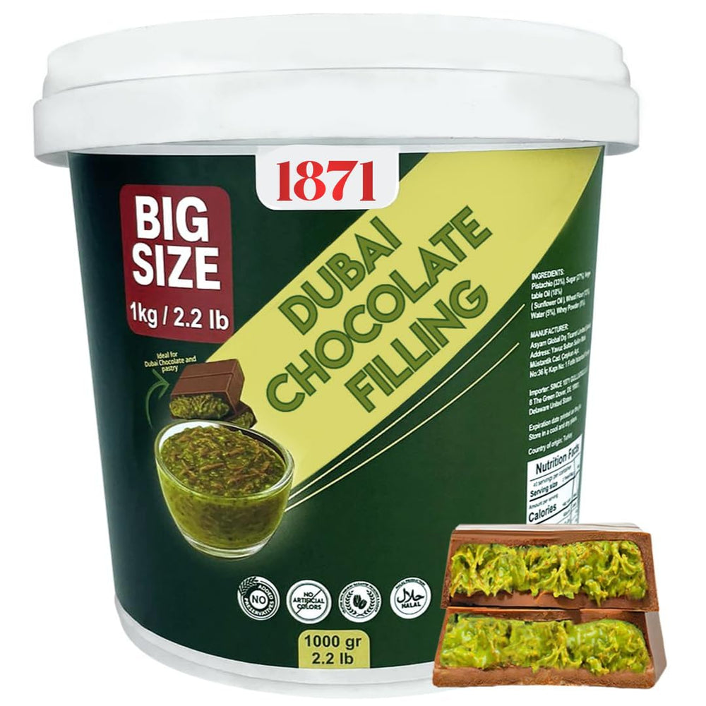 Since 1871 Güllüoğlu Dubai Chocolate Filling pistachio cream jar for premium desserts