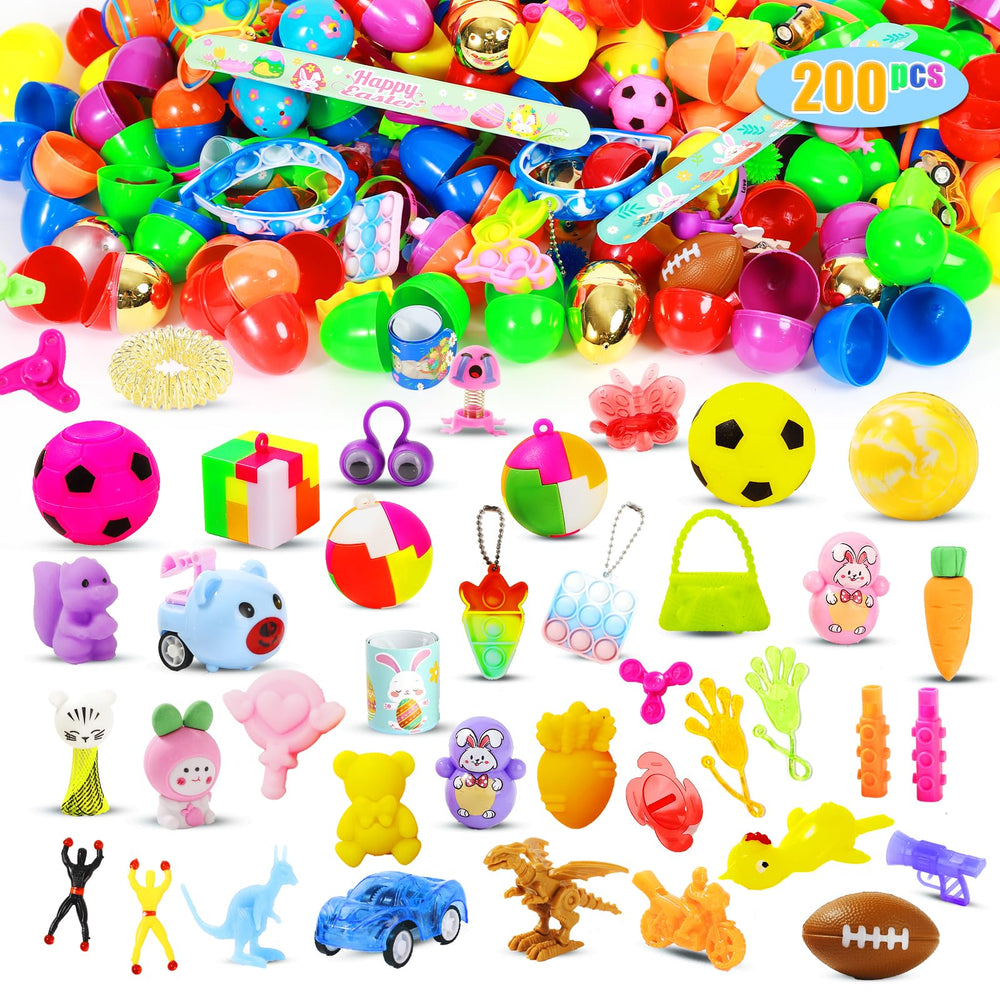 SINFOX 200-pcs prefilled Easter eggs with toys inside for classroom rewards