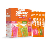 Dunkin Refreshers strawberry dragonfruit lemonade stick in water for on-the-go flavor.