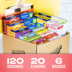 Singles To Go! water flavor packets in a glass highlight easy-to-use hydration.