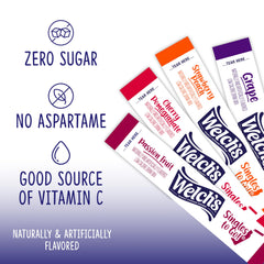 Welch's Singles To Go packets close-up with strawberry peach for fruity hydration