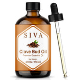 SIVA Organics clove bud oil bottle with dropper for easy application and aroma.