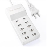 SIWMER USB charging station front view with ten ports for simultaneous charging.