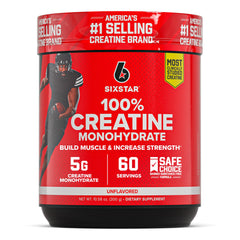 Six Star Creatine powder unflavored bottle for clean performance support.