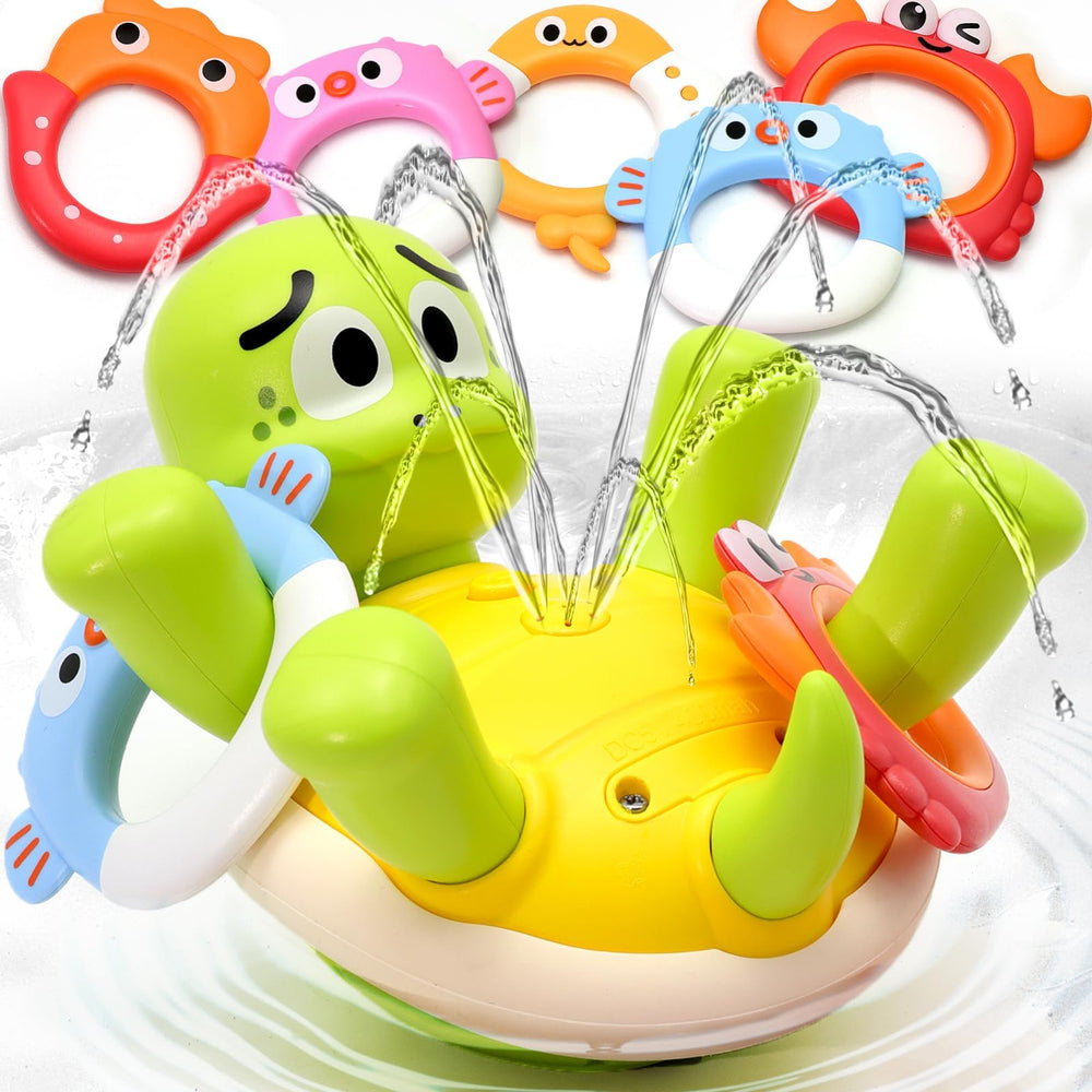 Sizobi rechargeable turtle bath toy sprayer belly for bath time fun.