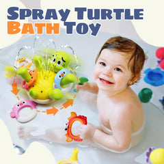 Sizobi turtle bath toy spins while spraying to engage little ones.
