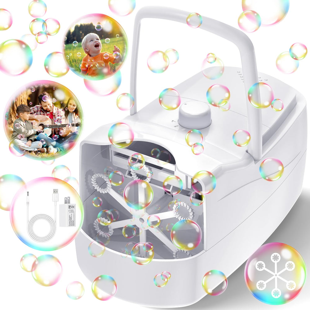 Sizonjoy Bubble Machine outdoors delivering a stream of large bubbles for celebrations.