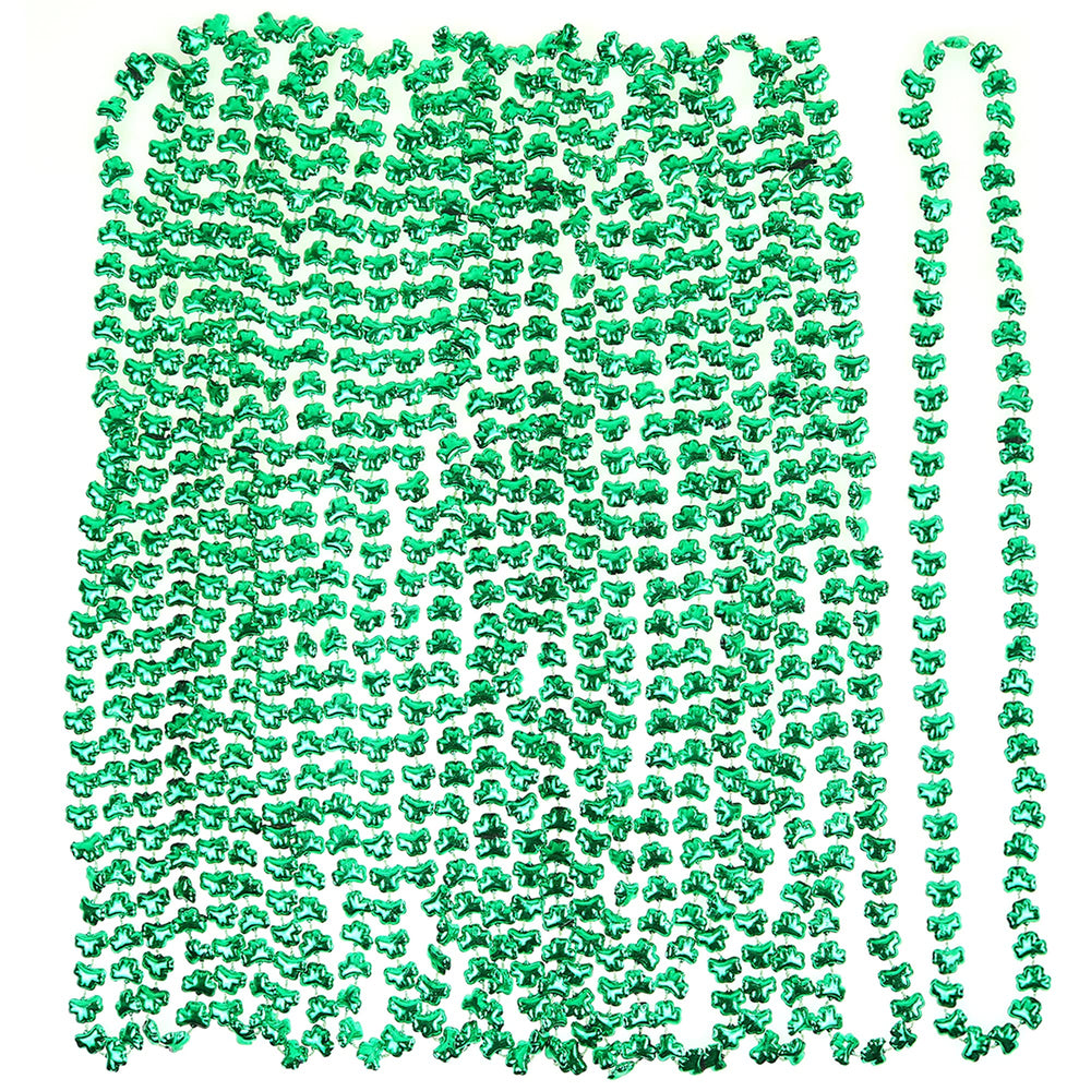 Skeleteen green shamrock beads necklace for St. Patrick's Day, perfect as a costume accessory.