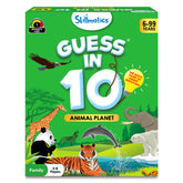 Skillmatics Guess in 10 Animal Planet game card close-up showing colorful animal silhouettes for fast play.