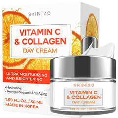 Skin 2.0 Vitamin C & Collagen moisturizer bottle for bright, radiant skin.