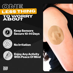 Skin Grip CGM patch features four-way stretch for easy application.