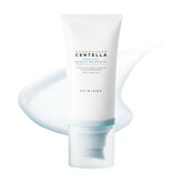 SKIN1004 Centella Hyalu-Cica Sun Serum bottle highlighting hydration and SPF 50 protection.