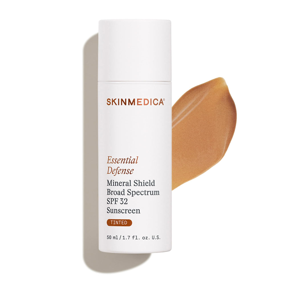 SkinMedica Essential Defense tinted bottle offers SPF 32 for daily oily-skin protection.