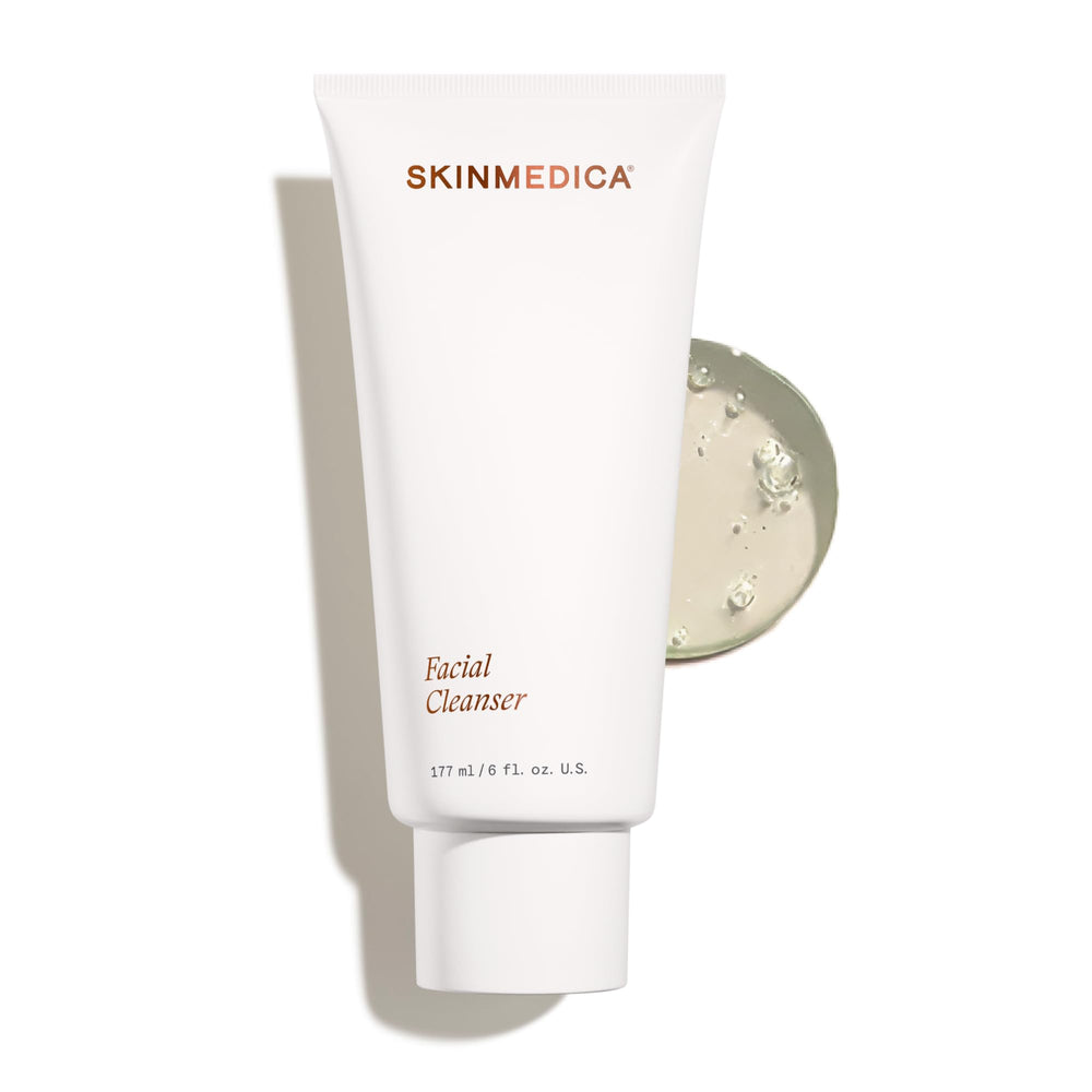 SkinMedica Facial Cleanser bottle shows antioxidant-rich formula for all skin types