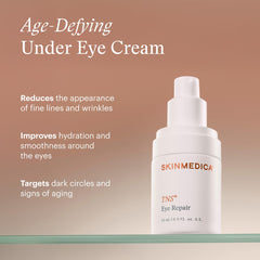 SkinMedica TNS Eye Repair Cream ingredients closeup highlights peptides and vitamins A, C, E.