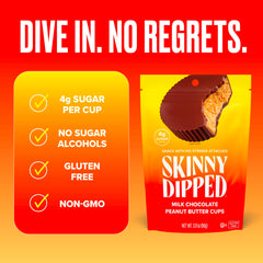 SkinnyDipped cup label highlights 4g sugar per piece.